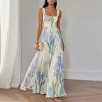 ELEGANTE GEPLOOIDE MAXI-JURK MET BLOEMENPRINT VOOR VROUWEN