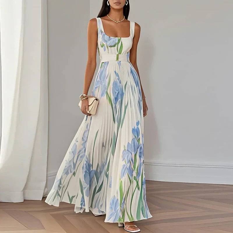 ELEGANTE GEPLOOIDE MAXI-JURK MET BLOEMENPRINT VOOR DAMES