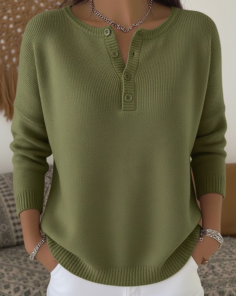 Helena | Henley Knop-Up Brei Sweater
