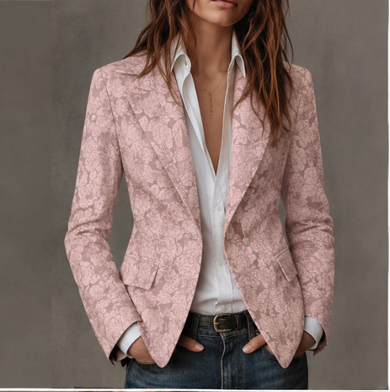 Getailleerde jacquard blazer met paisleymotief in roze