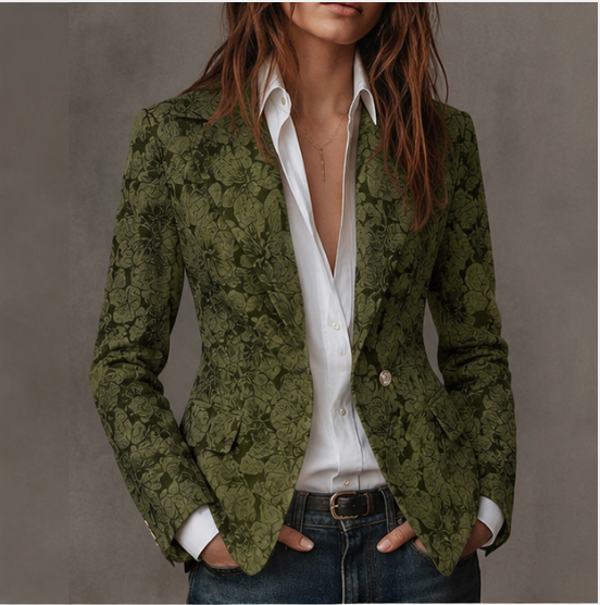 Getailleerde jacquard blazer met paisleymotief in groen