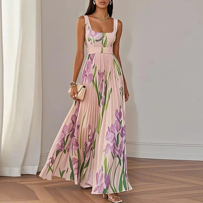 ELEGANTE GEPLOOIDE MAXI-JURK MET BLOEMENPRINT VOOR DAMES