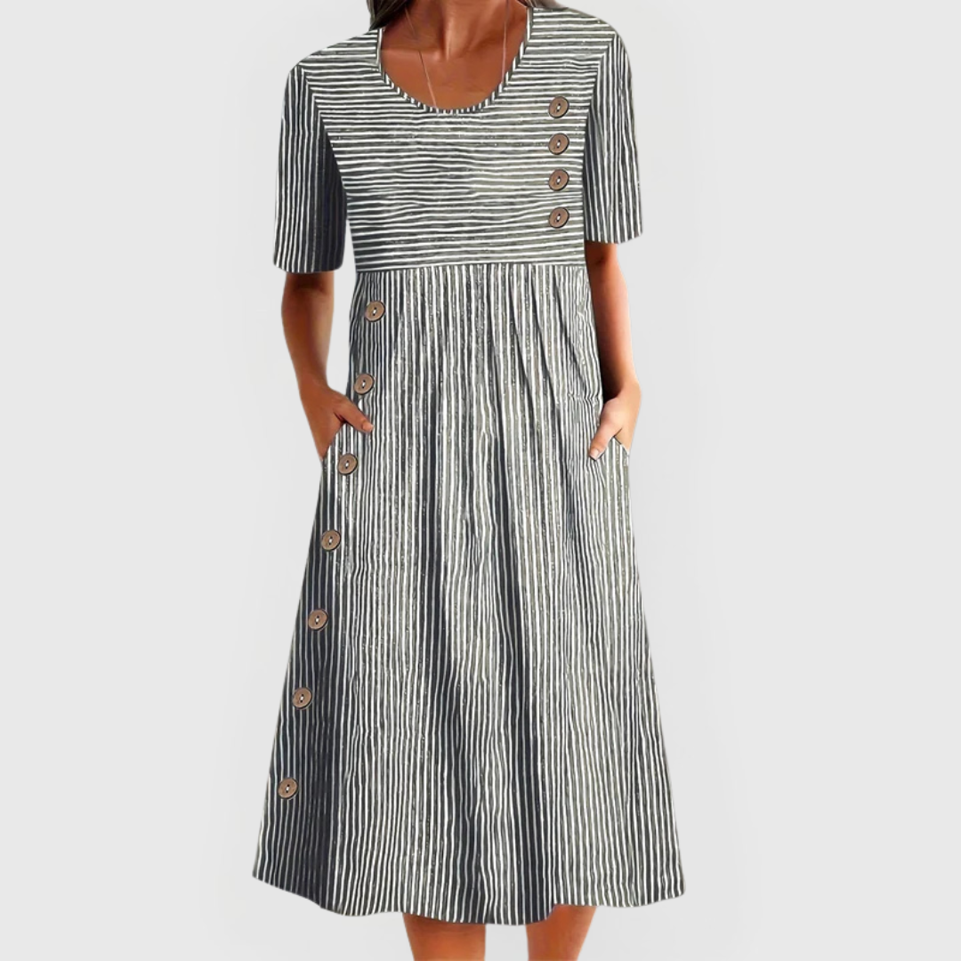GESTREEPTE MIDI-JURK VOOR DAMES