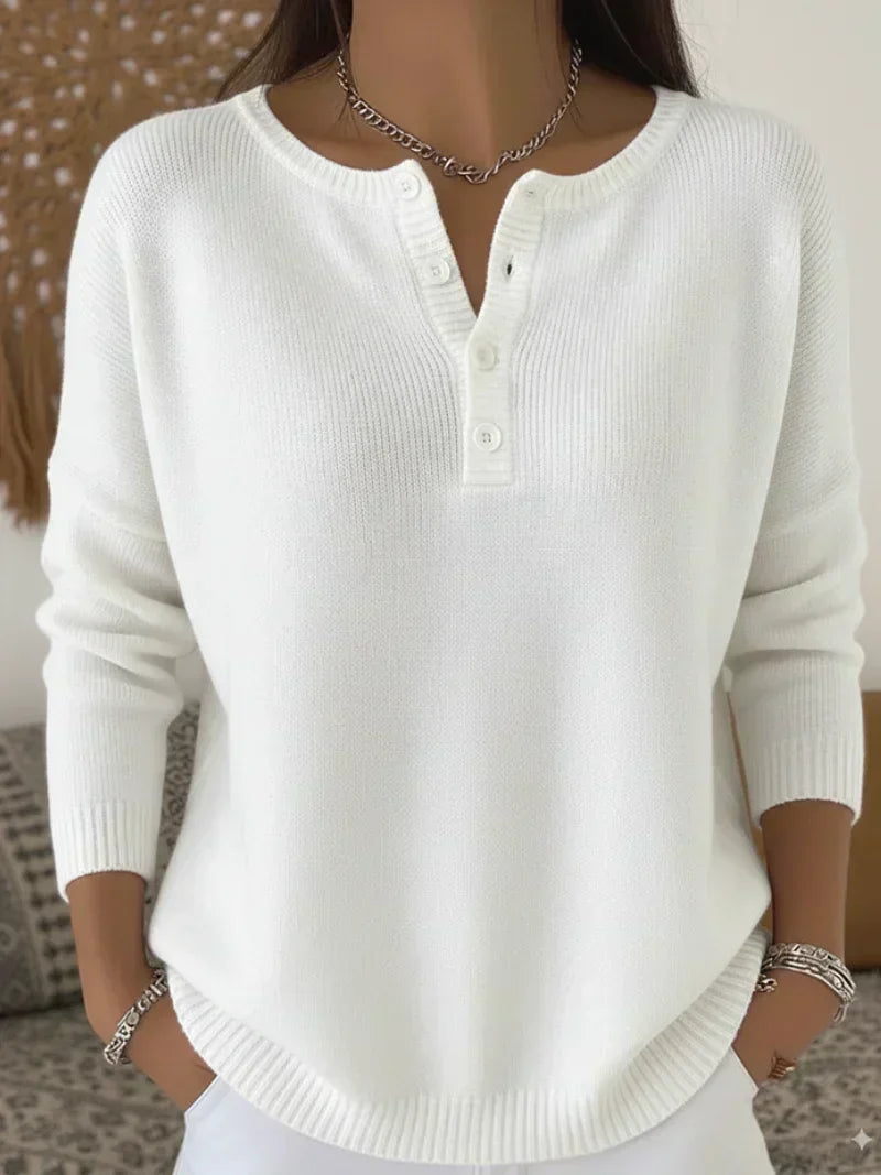 Helena | Henley Knop-Up Brei Sweater