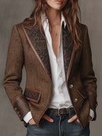 Blazer met geprinte chevron-inzetten in bruin