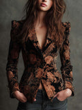 Getailleerde blazer met bronzen bloemenprint in zwart