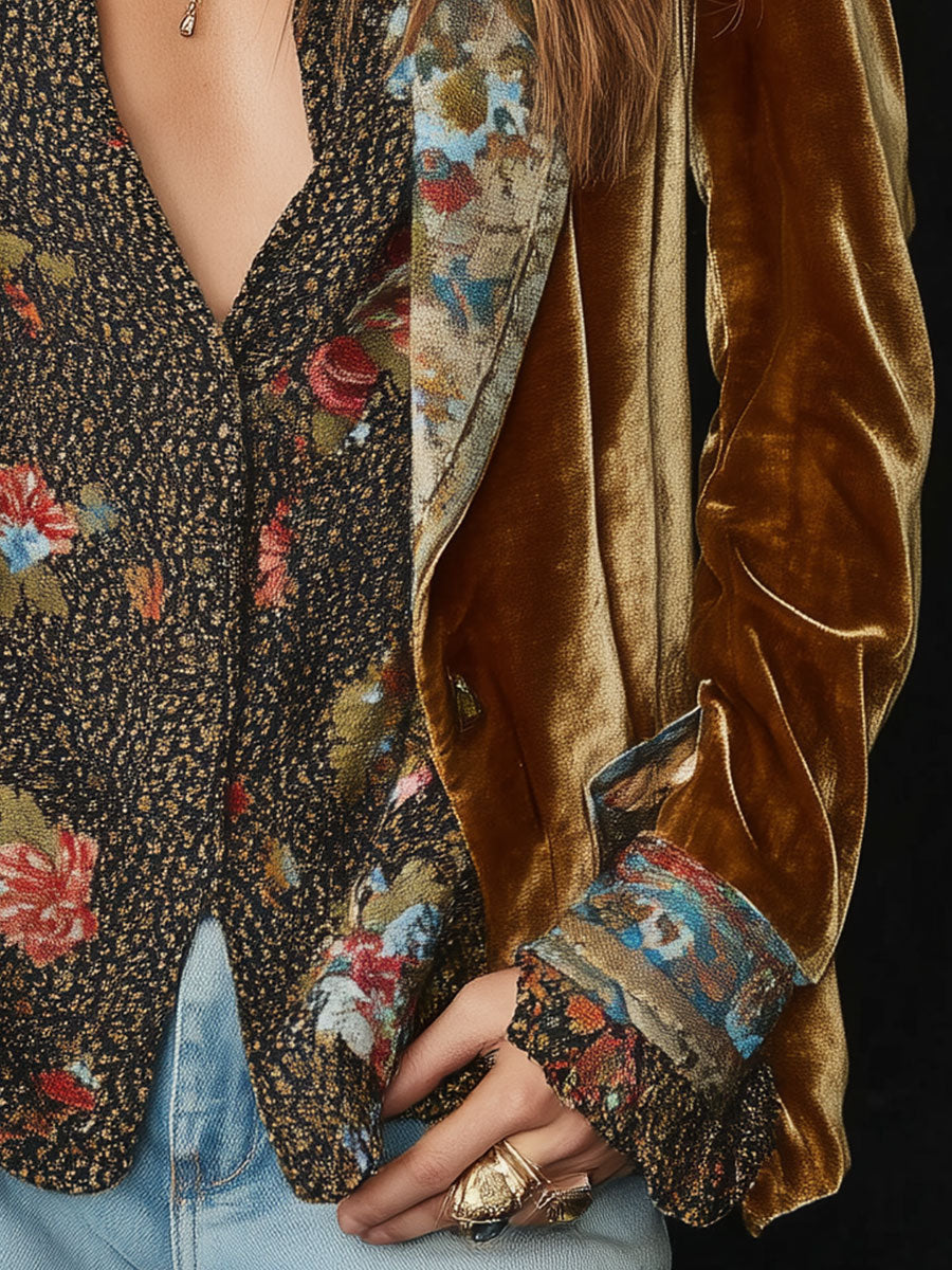 Vintage blazer met patchwork bloemenprint