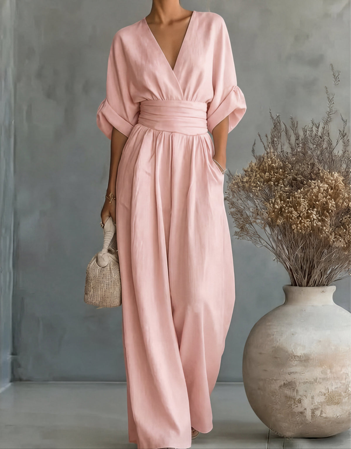 JUMPSUIT MET V-HALS EN BREDE PIJPEN VOOR DAMES
