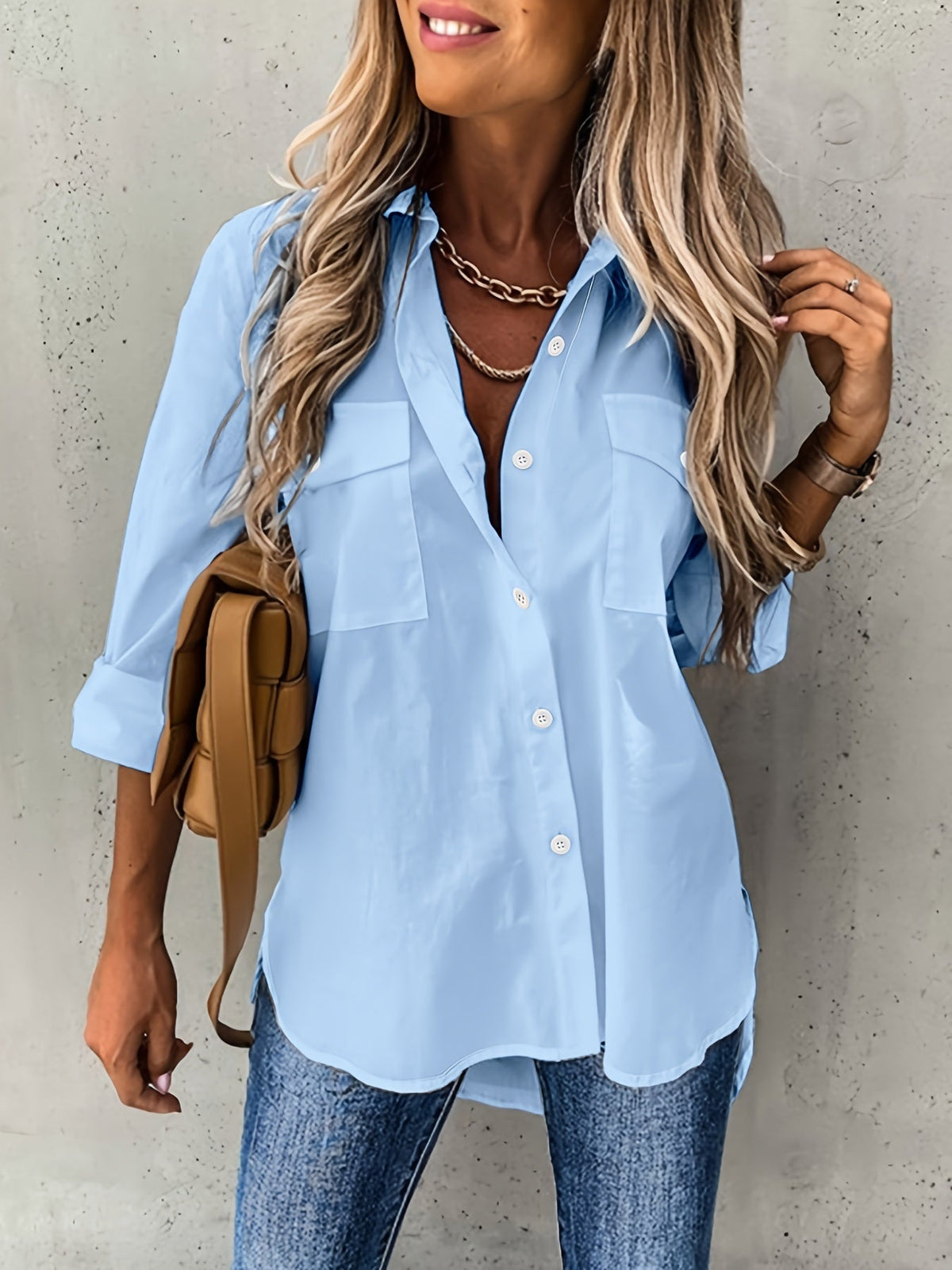 KLASSIEKE FORMELE DAMESBLOUSE MET LANGE MOUWEN