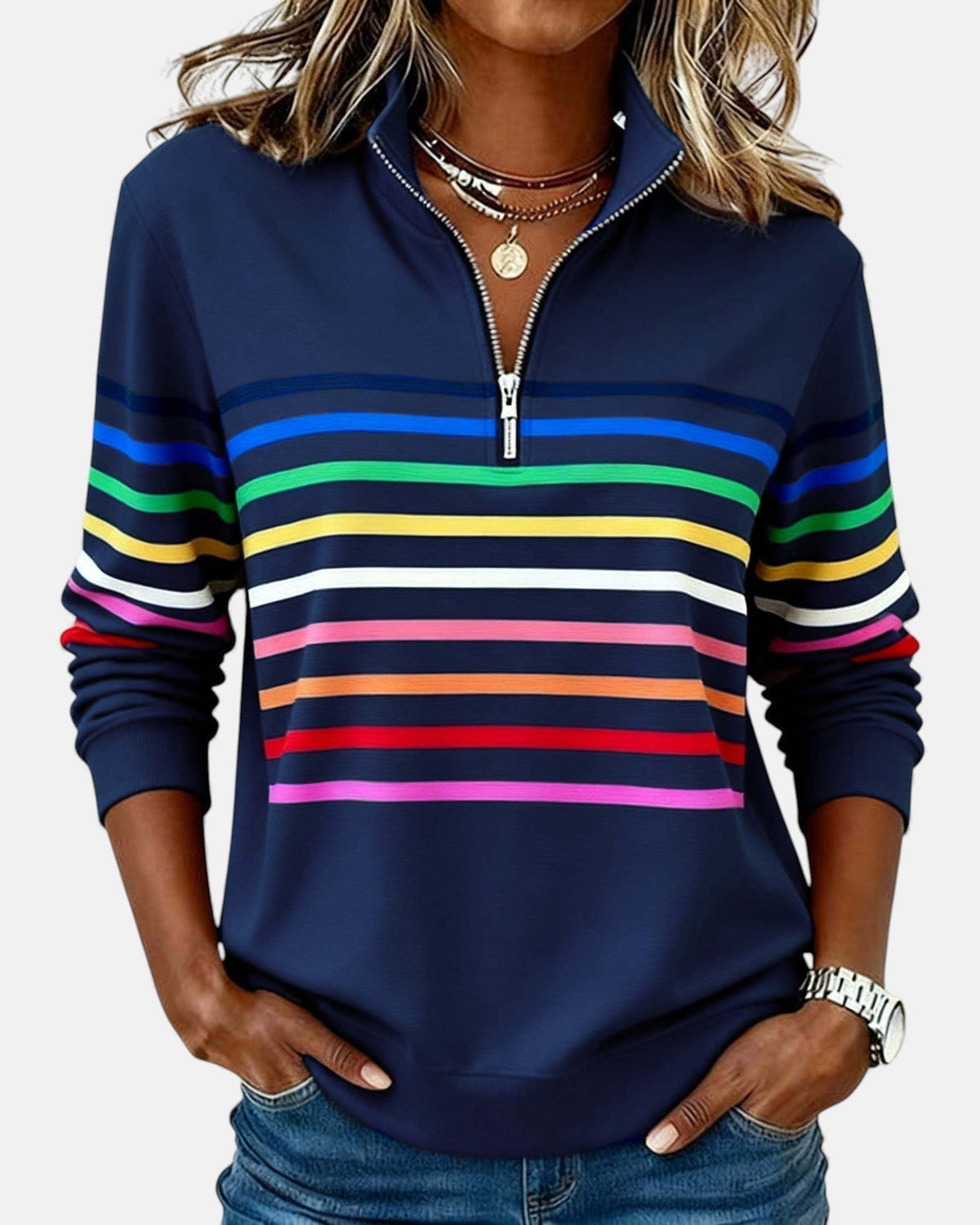 GESTREEPT VEST MET RITS VOOR DAMES