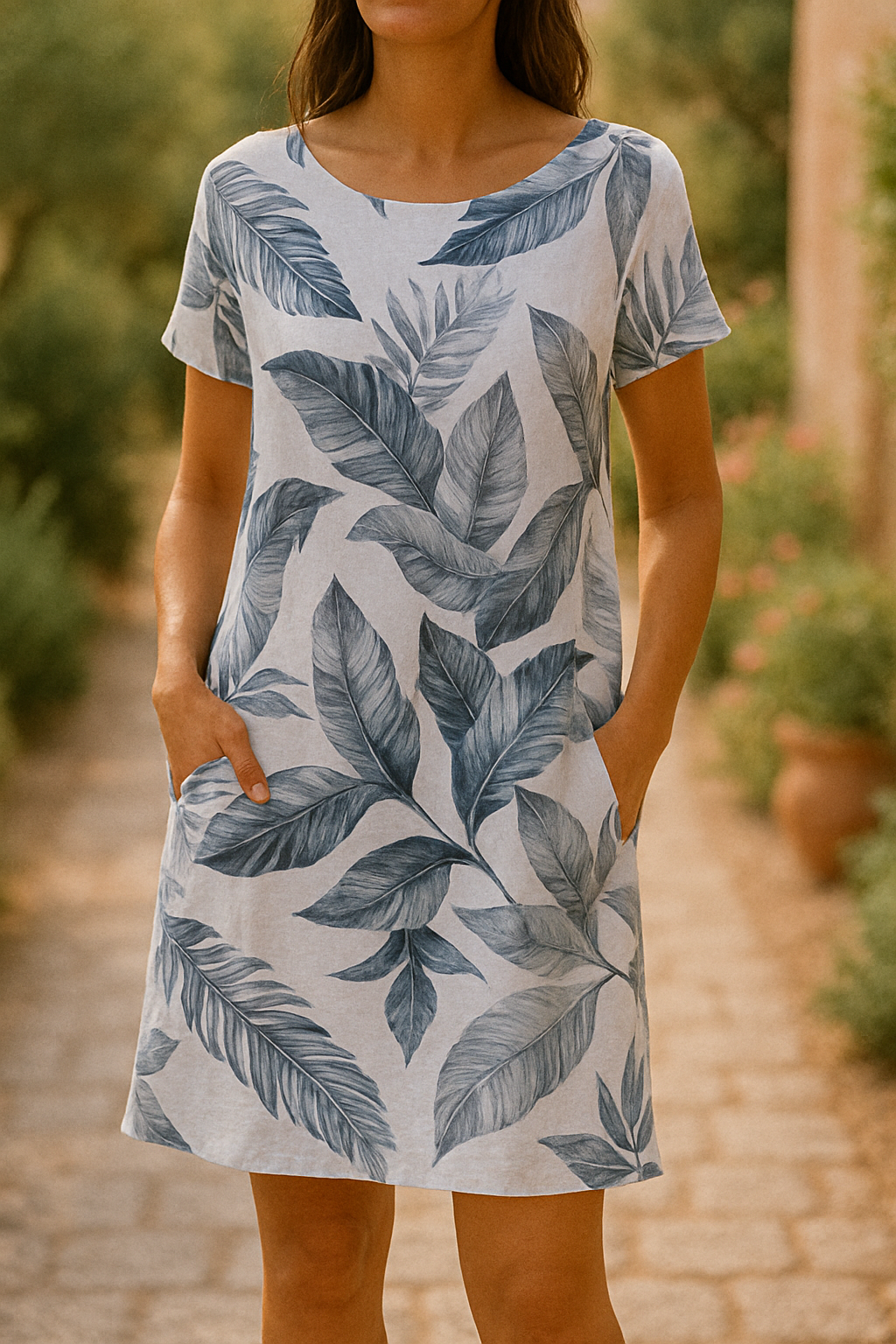JURK MET PRINT EN RONDE HALS VOOR DAMES