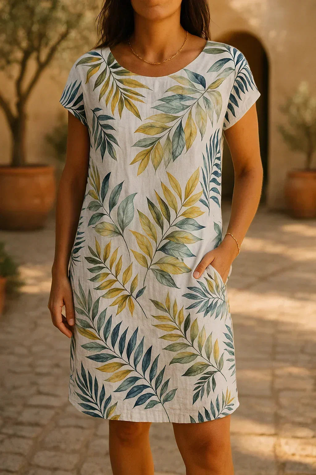 JURK MET PRINT EN RONDE HALS VOOR DAMES
