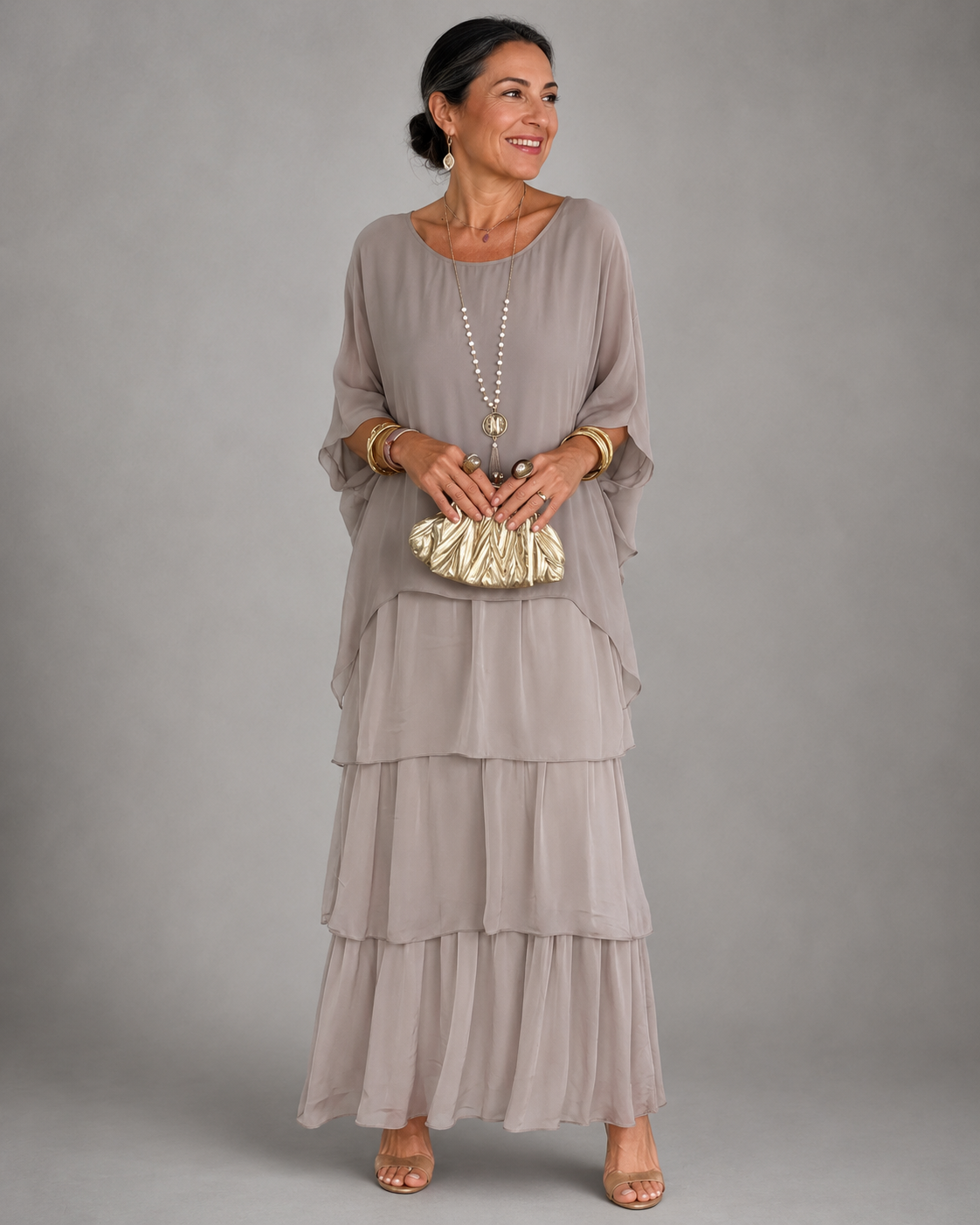 MAXI-JURK VAN GELAAGD CHIFFON VOOR DAMES