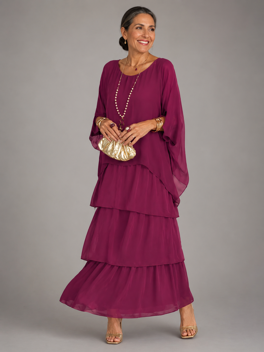 MAXI-JURK VAN GELAAGD CHIFFON VOOR DAMES