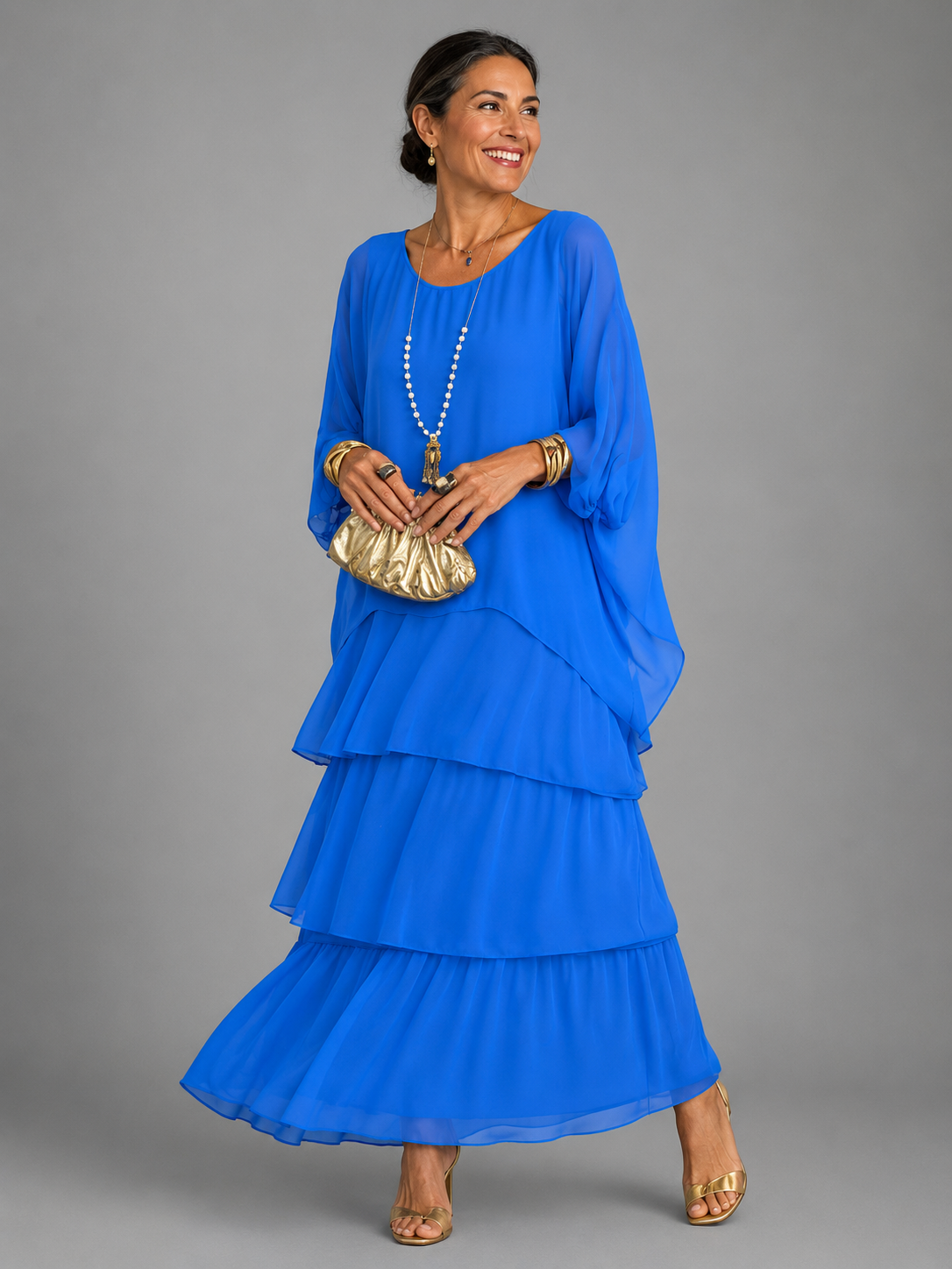 MAXI-JURK VAN GELAAGD CHIFFON VOOR DAMES