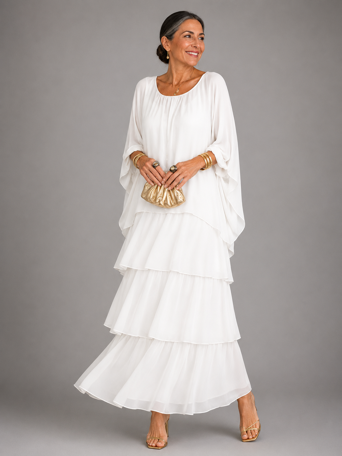 MAXI-JURK VAN GELAAGD CHIFFON VOOR DAMES