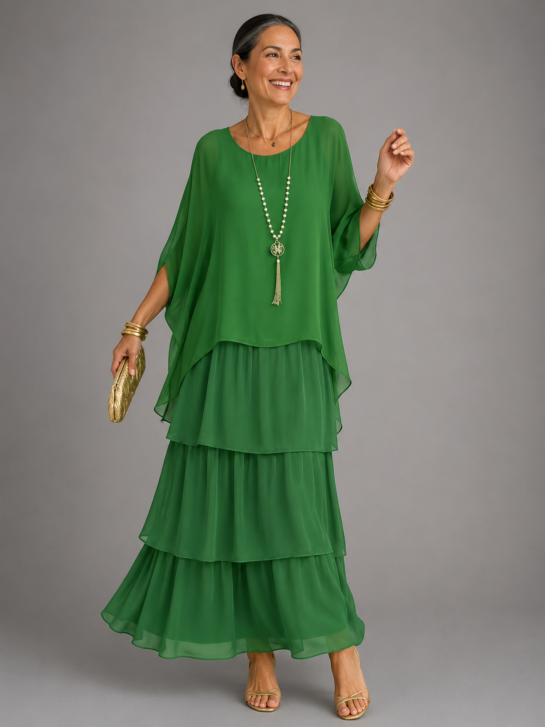 MAXI-JURK VAN GELAAGD CHIFFON VOOR DAMES