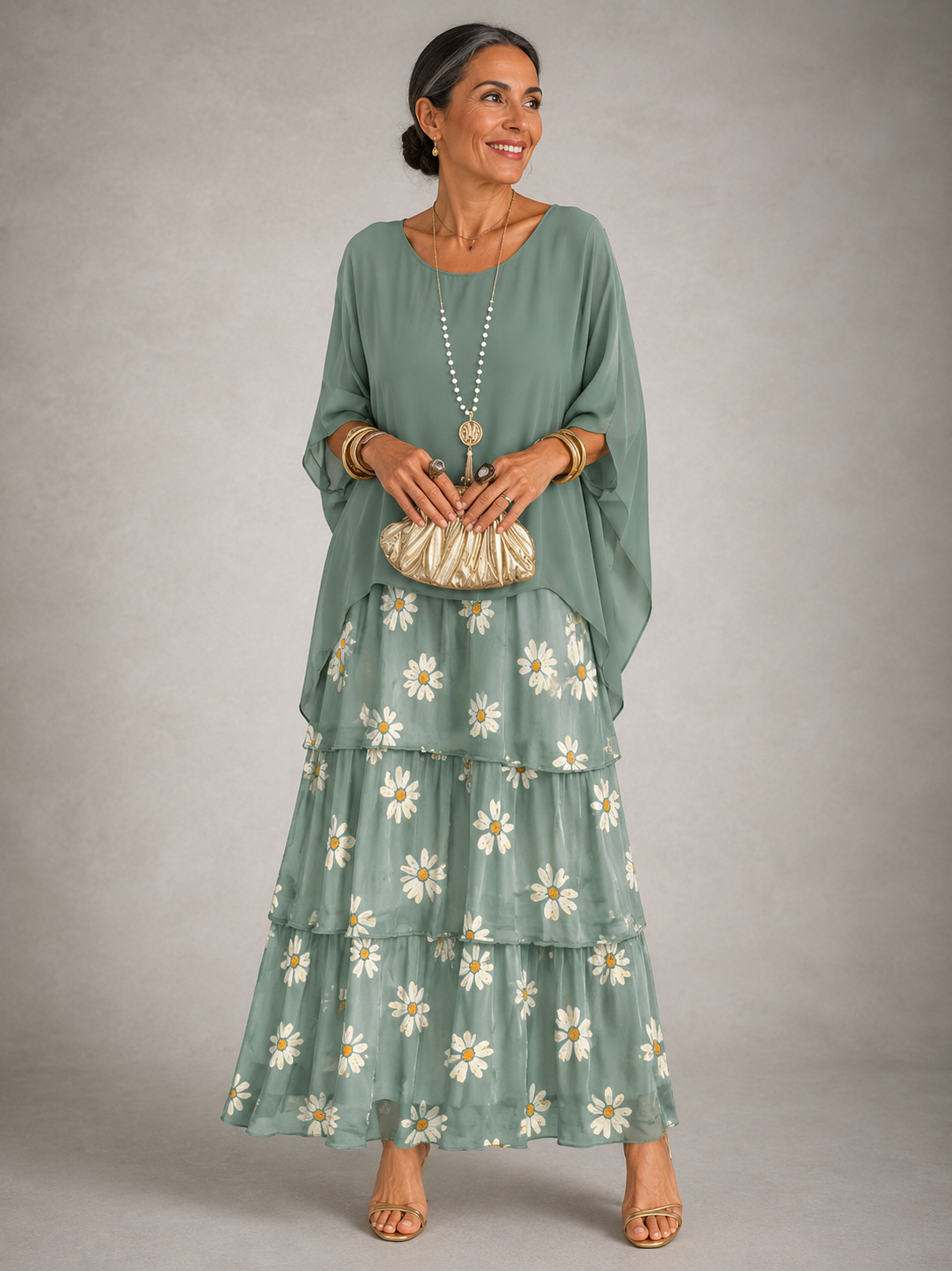 MAXI-JURK VAN GELAAGD CHIFFON VOOR DAMES