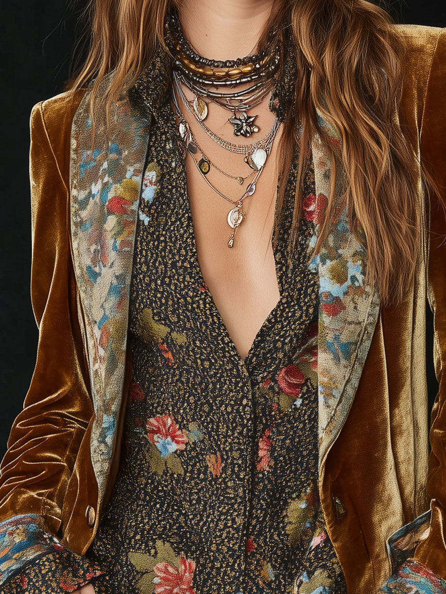 Vintage blazer met patchwork bloemenprint