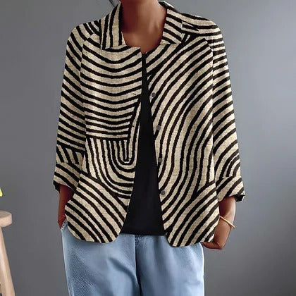 Elegante gestreepte blazer in zwart/bruin