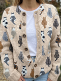 Vest met kattenprint in beige