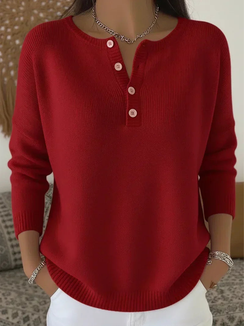 Helena | Henley Knop-Up Brei Sweater