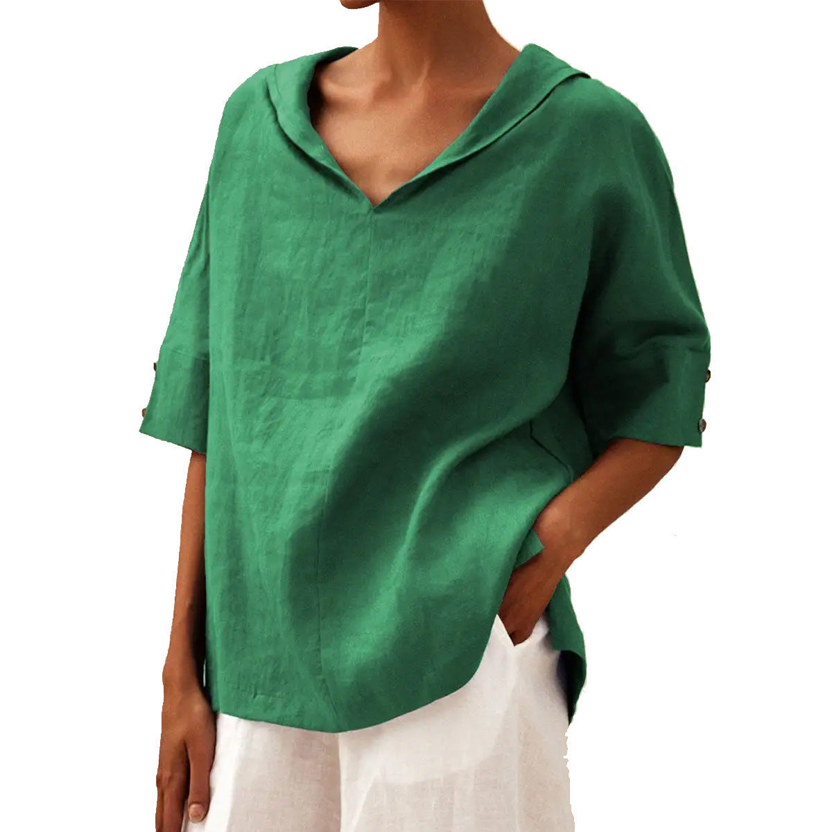 Linnen blouse met V-hals voor dames
