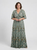 MAXI-JURK MET BLOEMENPRINT EN V-HALS VOOR DAMES