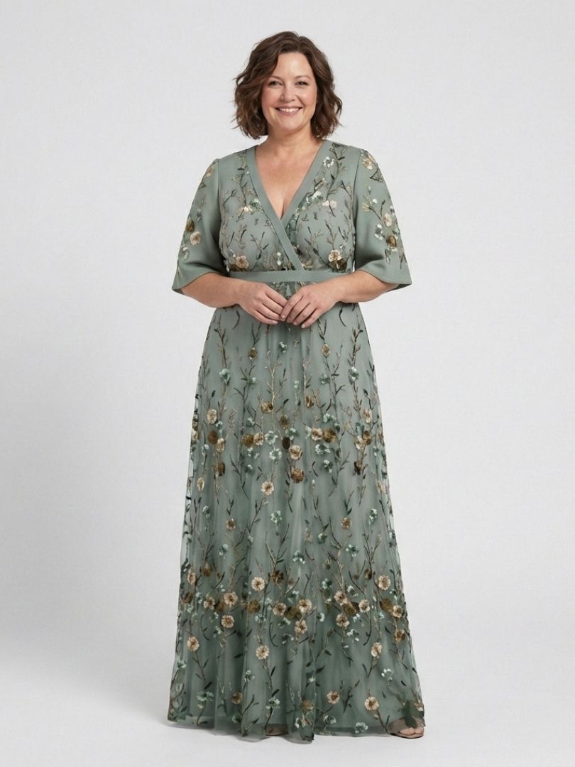 MAXI-JURK MET BLOEMENPRINT EN V-HALS VOOR DAMES