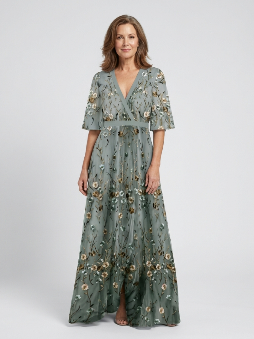 MAXI-JURK MET BLOEMENPRINT EN V-HALS VOOR DAMES