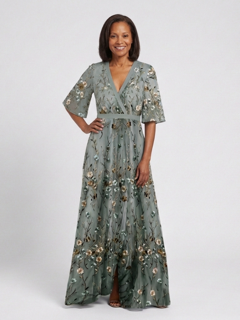 MAXI-JURK MET BLOEMENPRINT EN V-HALS VOOR DAMES