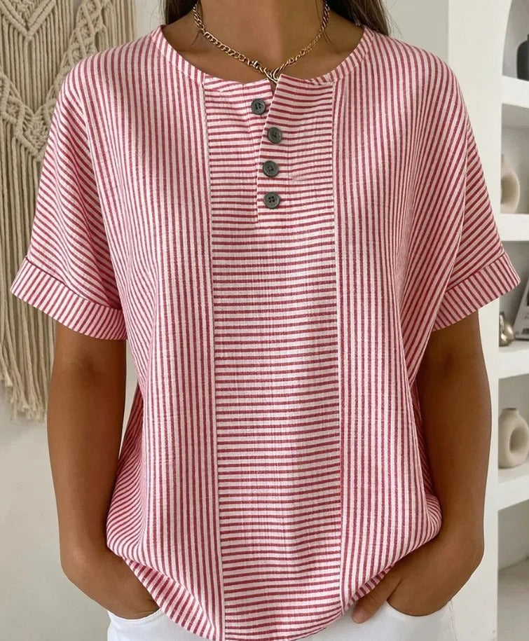 GESTREEPTE BLOUSE MET KNOPEN VOOR DAMES