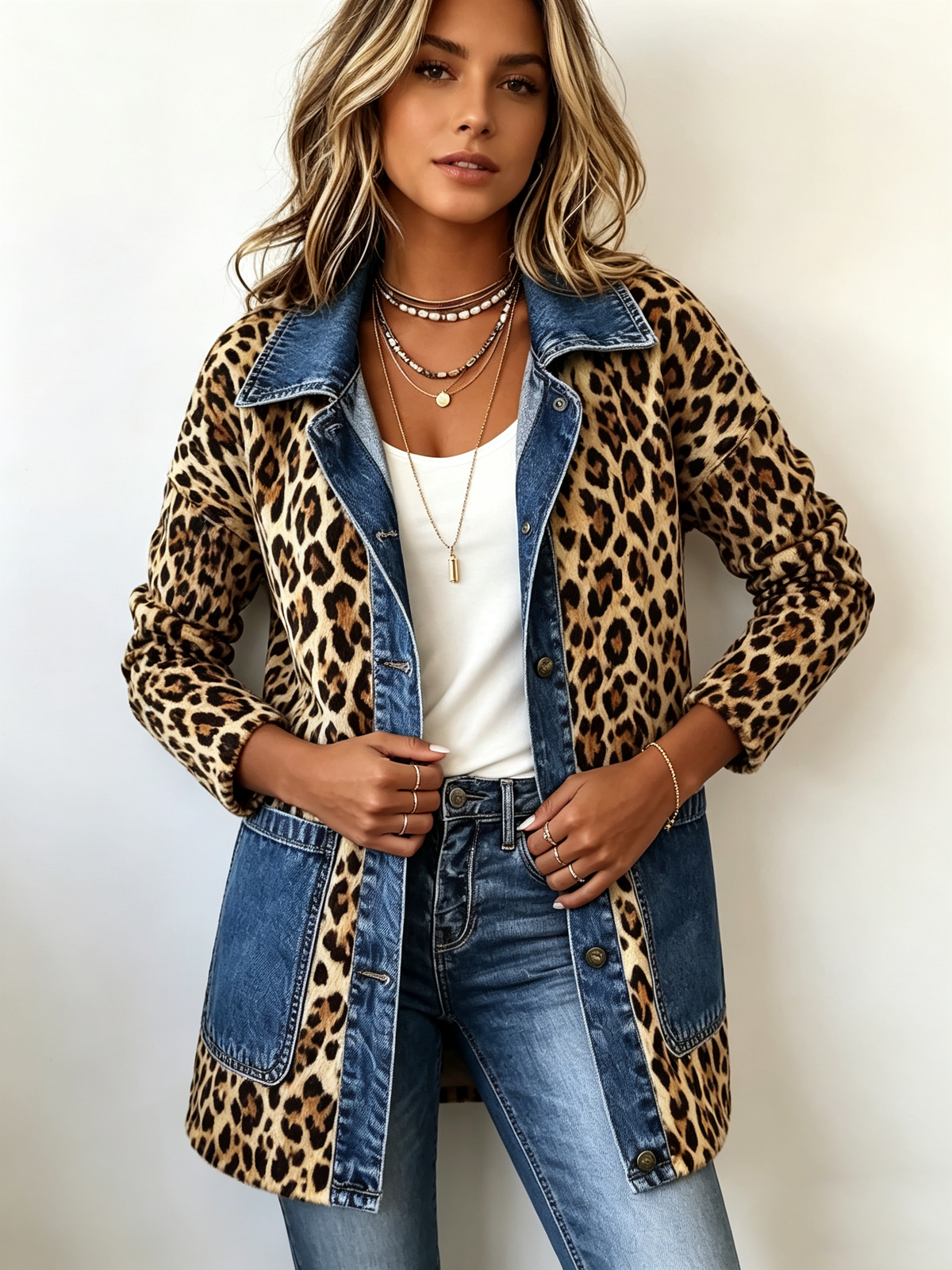Lorena | Lang Jasje met Luipaardprint en Denim