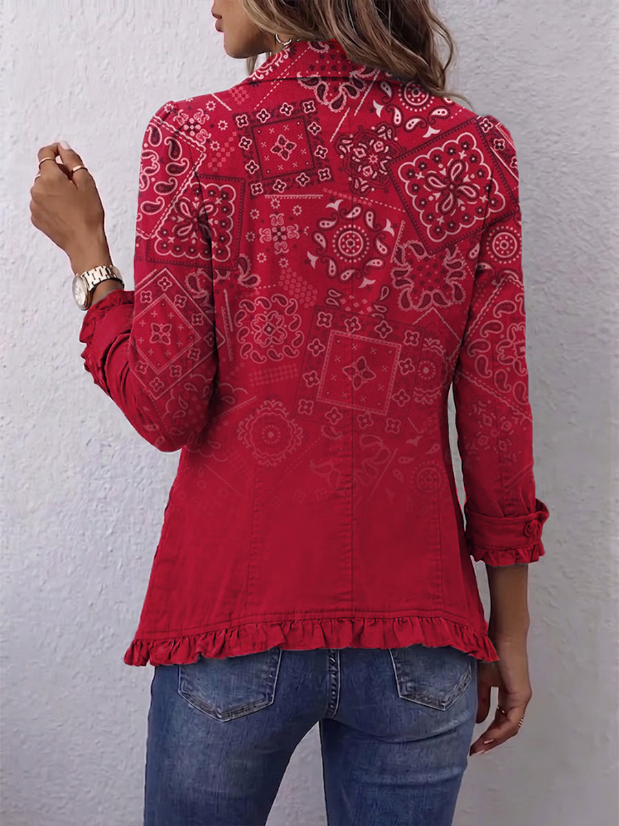 Clotilde | Jasje met Ombré Paisleyprint en Volants