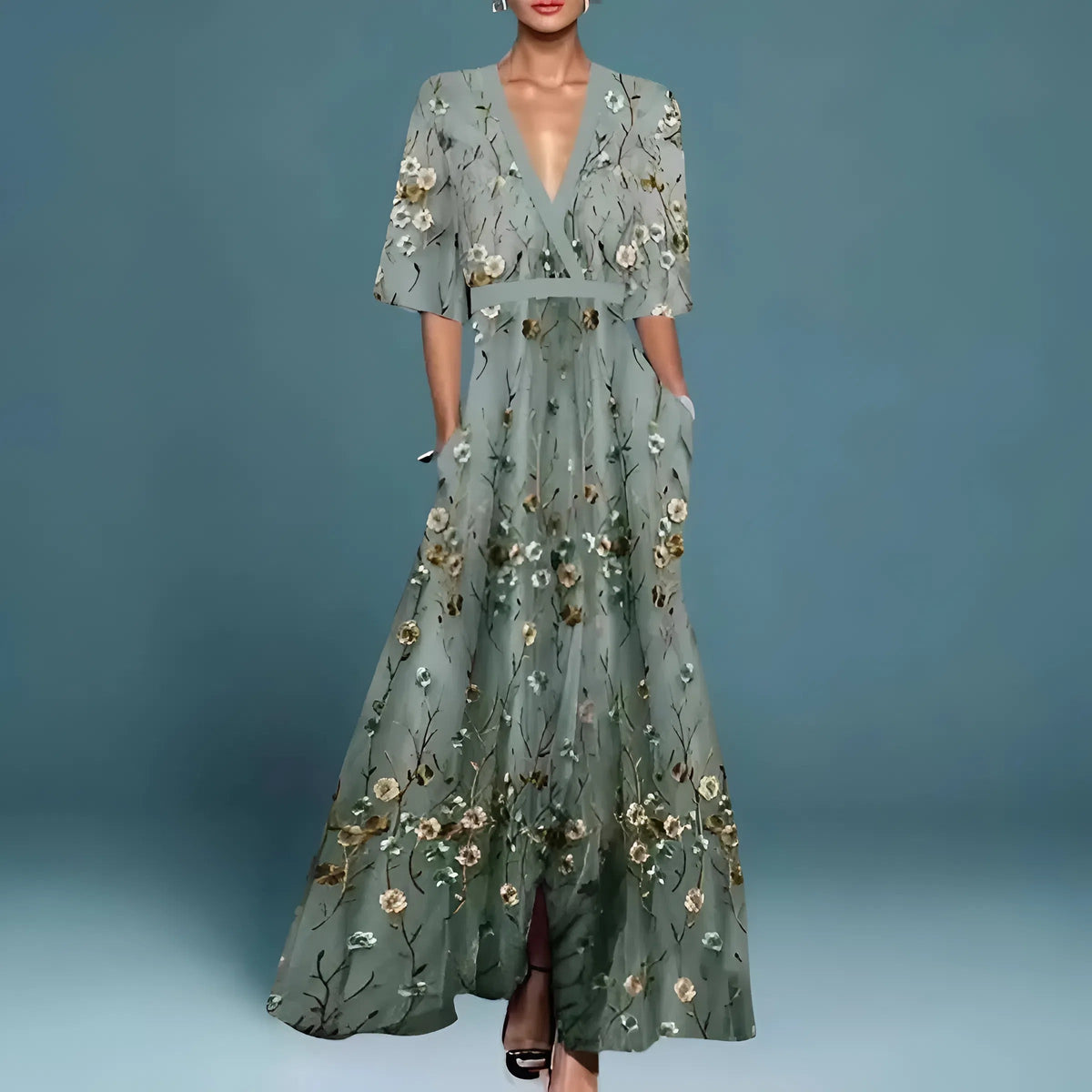 DAMES JURK MET BLOEMENPRINT EN V-HALS