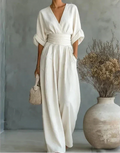 JUMPSUIT MET V-HALS EN BREDE PIJPEN VOOR DAMES