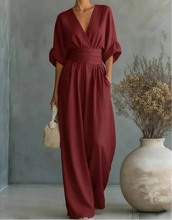 JUMPSUIT MET V-HALS EN BREDE PIJPEN VOOR DAMES