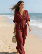 JUMPSUIT MET V-HALS EN BREDE PIJPEN VOOR DAMES