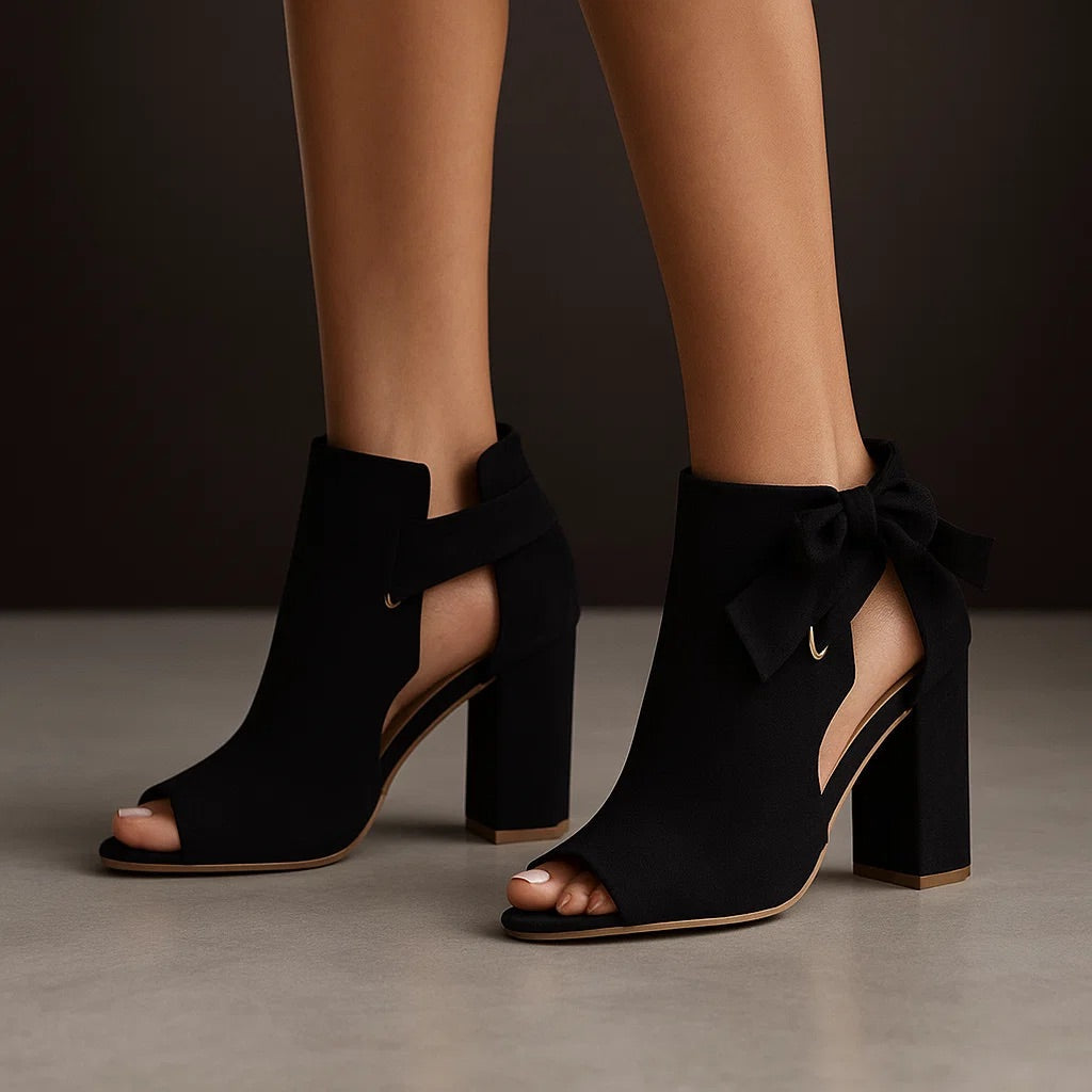 SUÈDE PEEP-TOE MET BLOKHAK VOOR DAMES