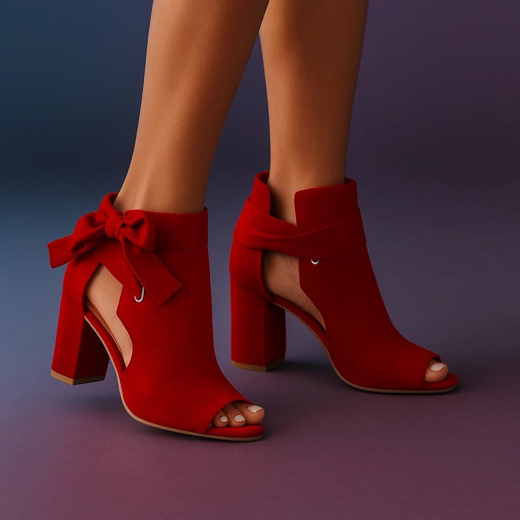 SUÈDE PEEP-TOE MET BLOKHAK VOOR DAMES