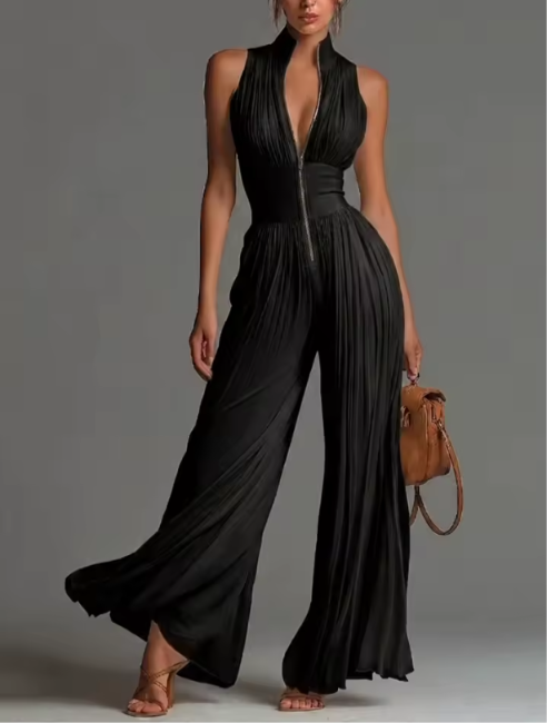 GEPLOOIDE JUMPSUIT MET HALTERNEK VOOR DAMES